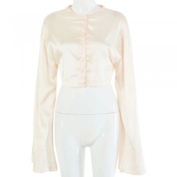 Casual Satin Two Piece Dress Set For Women White O-neck Button Top Bandage Mini Pencil Skirts